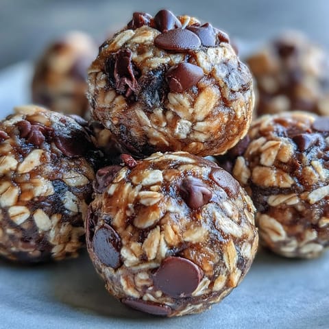 A hand holding a single Banana Chocolate Chip Energy Ball, rolled and ready to eat, with more balls arranged on a simple white plate for serving.