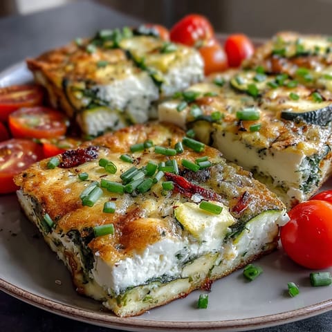 Golden-brown High-Protein Sheet Pan Eggs With Cottage Cheese and Veggies, loaded with tomatoes, spinach, and peppers.