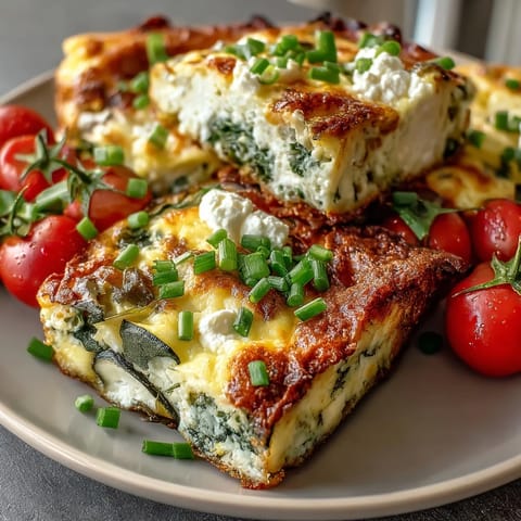 Sliced High-Protein Sheet Pan Eggs With Cottage Cheese and Veggies served warm, garnished with chives and ready for meal prep.