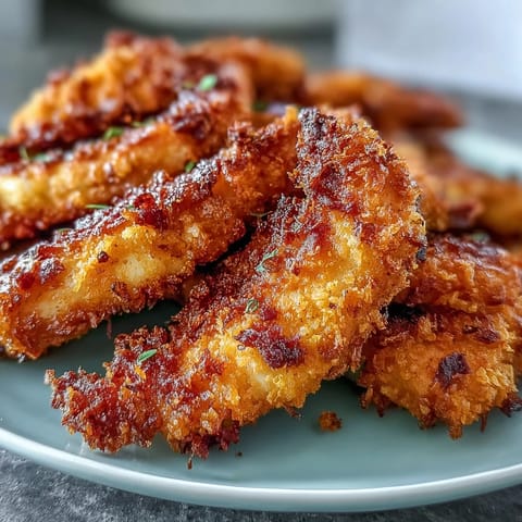 A close-up of golden-baked Crispy Turmeric Chicken Tenders with a side of sweet chili sauce for dipping.