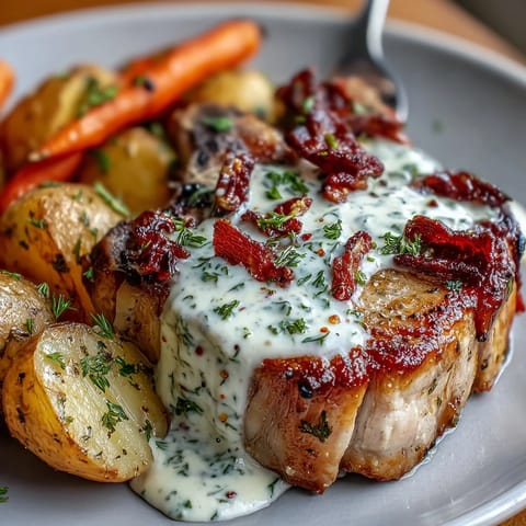 Golden-seared pork chops in creamy ranch sauce with tender potatoes and carrots in a slow cooker.