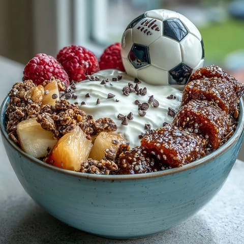 Fresh soccer-themed snack cups filled with layers of fruit, yogurt, and granola for team energy.