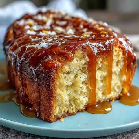 Moist dandelion honey cake topped with tangy lemon glaze, perfect for spring dessert tables and afternoon tea.