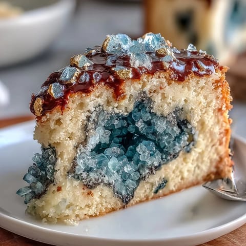 Graduation cake with teal and gold geode slice design, featuring shimmering rock candy crystals and elegant gold accents.