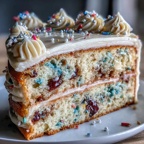 Bright Class of 2026 Confetti Cake with vibrant champagne frosting.