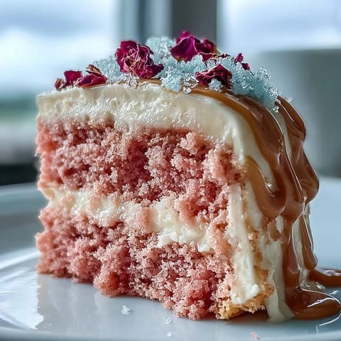 Elegant Bridal Shower Rosé Velvet Cake, glistening with a delicate gold drip finish.