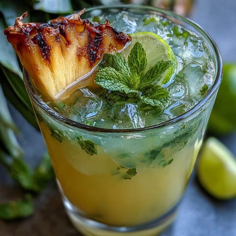 Tropical Pineapple Coconut Agua Fresca, pureed smooth and served chilled.