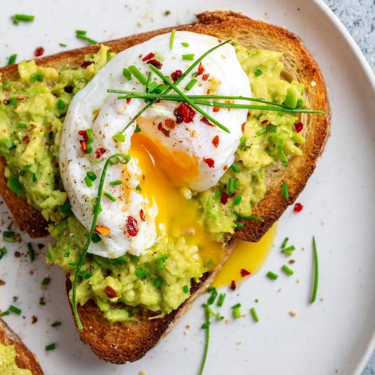 Sliced whole-grain toast holding a generous layer of mashed avocado, finished with olive oil and herbs for a quick snack.