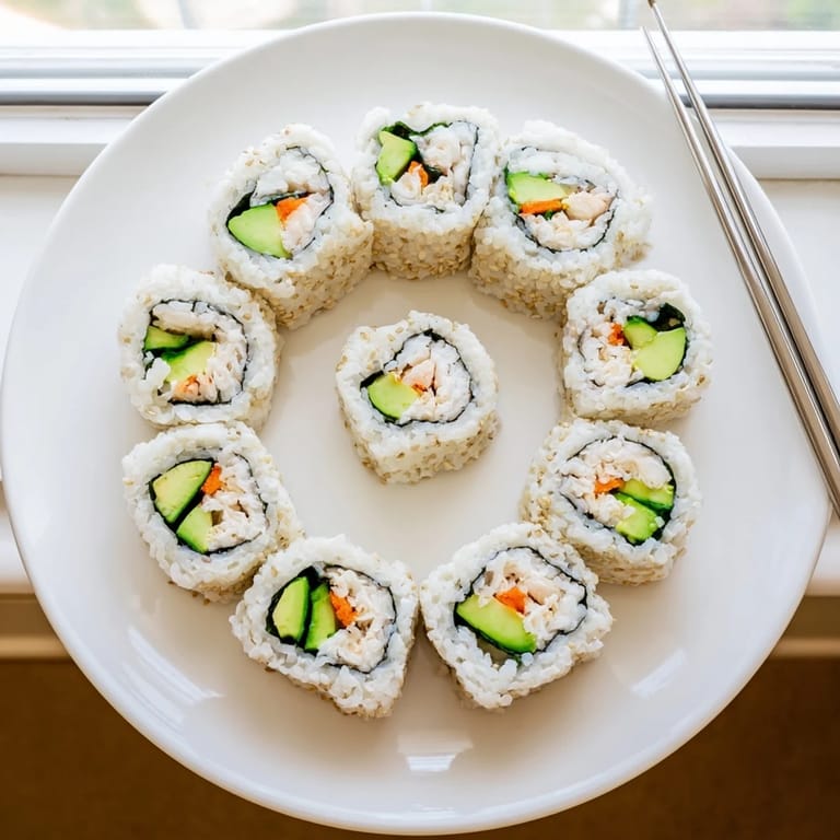 Plated California Roll ready to serve, paired with pickled ginger and wasabi for a delicious Japanese-American sushi dinner.