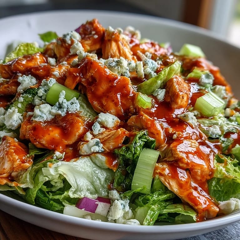 Bright bowl of Buffalo Chicken Chopped Salad with shredded carrots, cherry tomatoes, and a drizzle of cool ranch dressing.