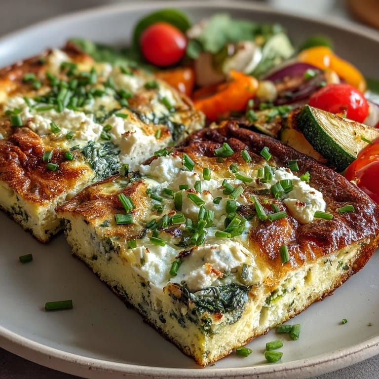 Fluffy, oven-baked High-Protein Sheet Pan Eggs With Cottage Cheese and Veggies featuring colorful vegetables and a creamy cottage cheese texture.