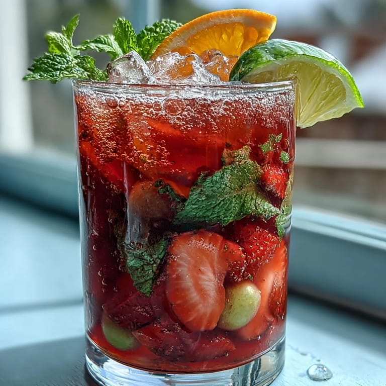 Refreshing non-alcoholic sangria featuring white grape and citrus fruits, perfect for spring brunches or garden parties.  