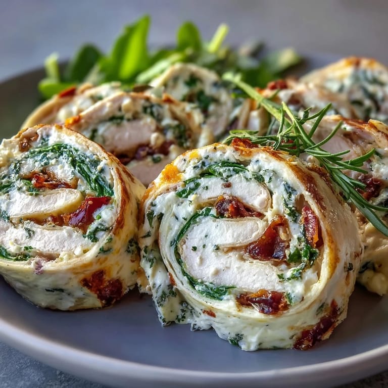 Creamy cheese spread with turkey and spinach rolled tightly in flour tortillas, sliced into colorful, bite-sized pinwheels.