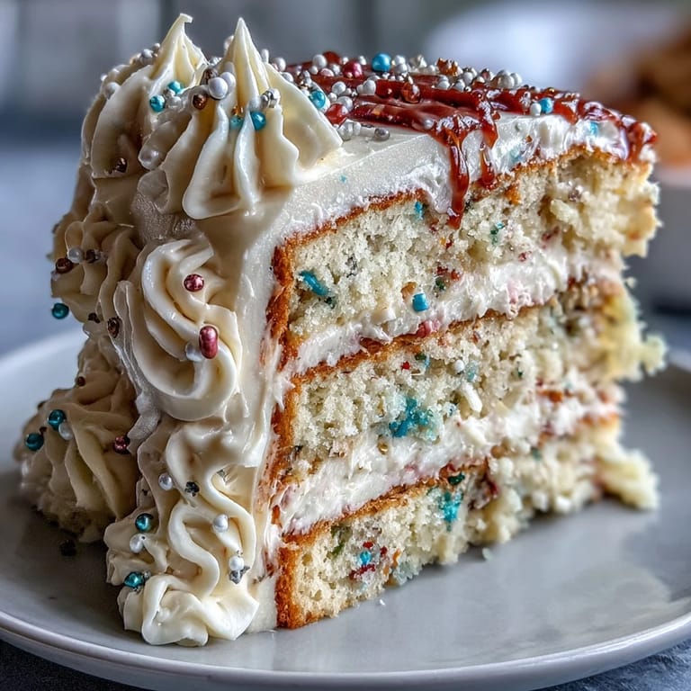 Festive Class of 2026 Confetti Cake loaded with sprinkles, ready to serve.