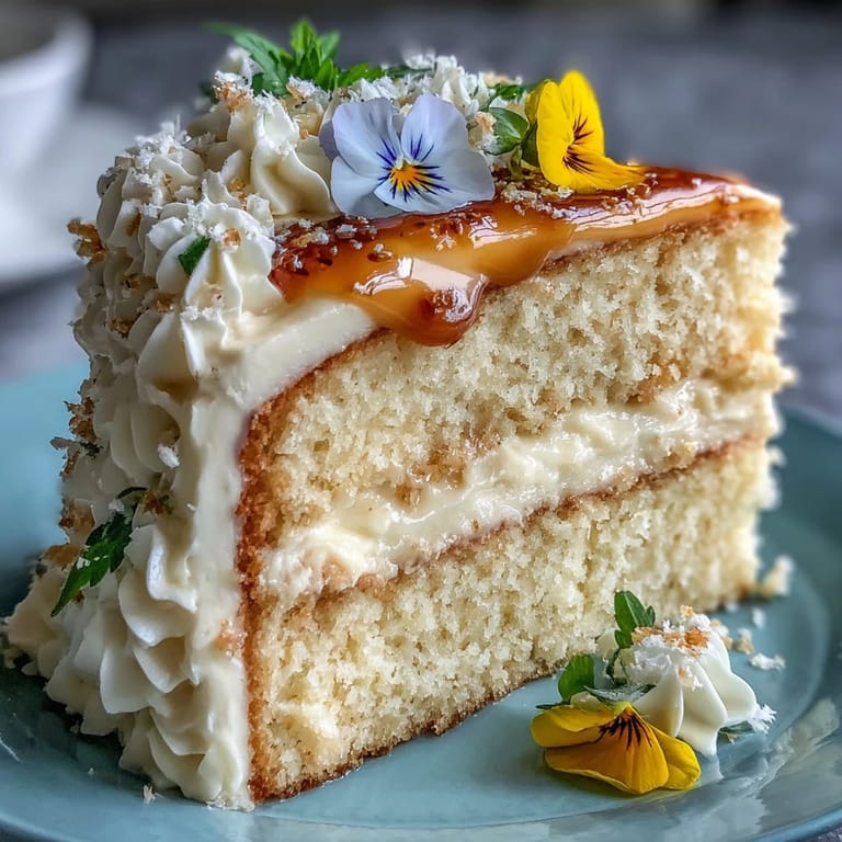 Zesty lemon curd cake, frosted and beautifully decorated for a special occasion.