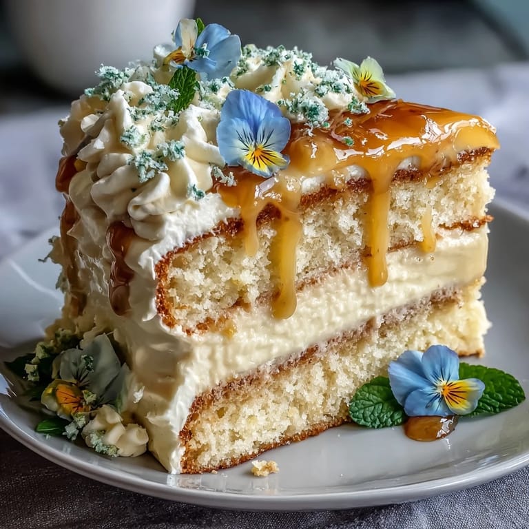 Elegant Mother's Day cake showcasing layers of bright lemon curd and fresh flowers.