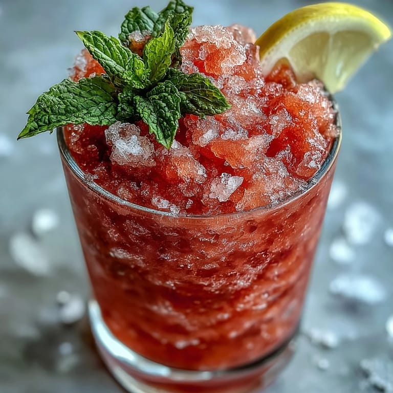 Vibrant Frozen Watermelon Lemonade Slushie, best served chilled with mint.