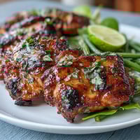 Honey mustard chicken with green beans served in a skillet, golden chicken glazed in tangy sauce, crisp beans adding fresh color and texture.