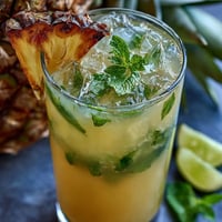 Refreshing Pineapple Coconut Agua Fresca with lime, garnished with fruit.